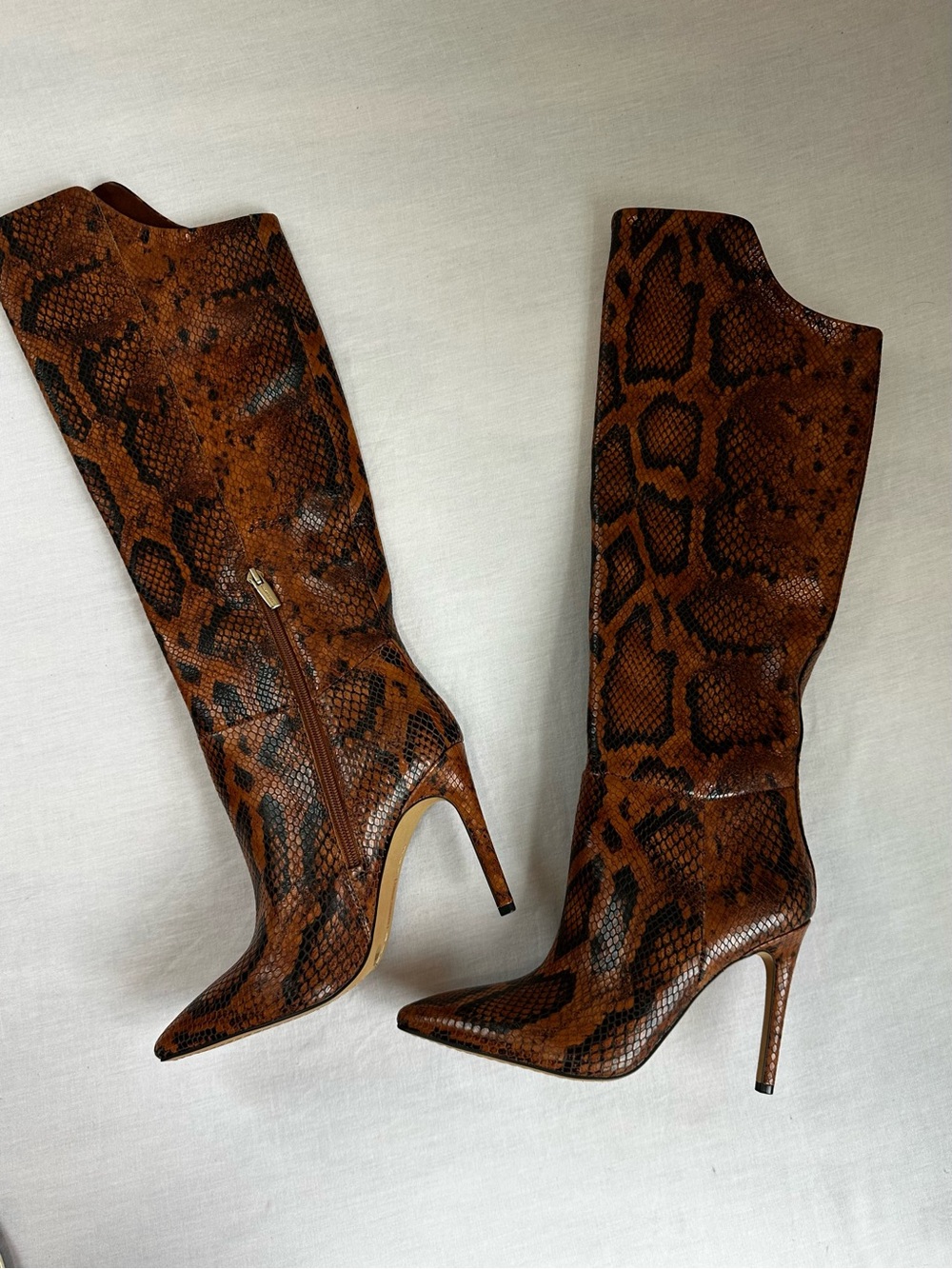 Vince Camuto Brown Snake-Print Over-the-Knee Stiletto Boots